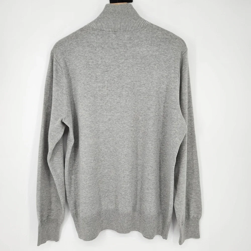 J. Crew Grey Cotton 1/4 Zip‎ Mock Neck Sweater Mens Large Preppy Classic Weekend